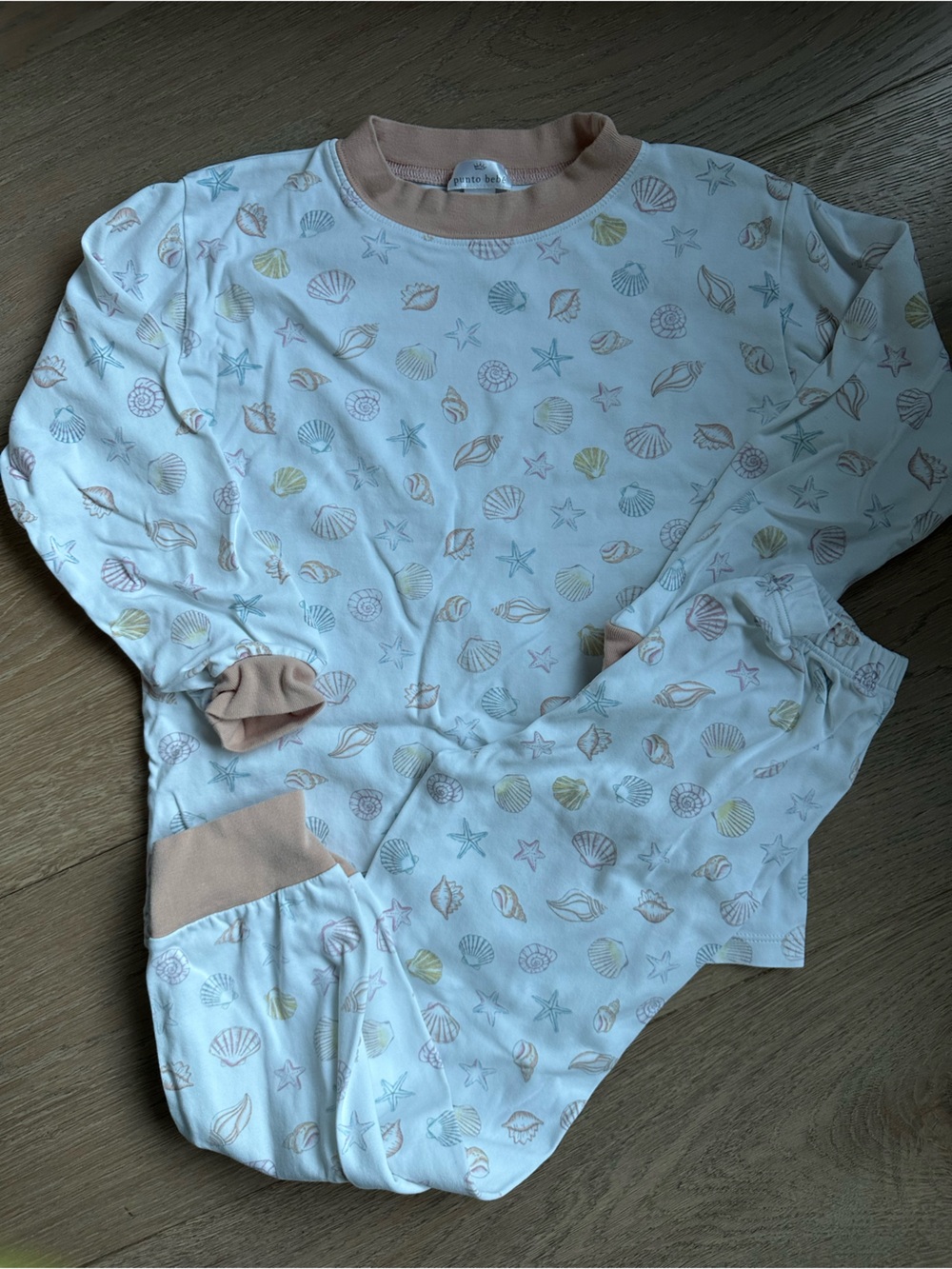 Punto Bebe 100% Cotton Pajama Set Pink Seashells Print 10